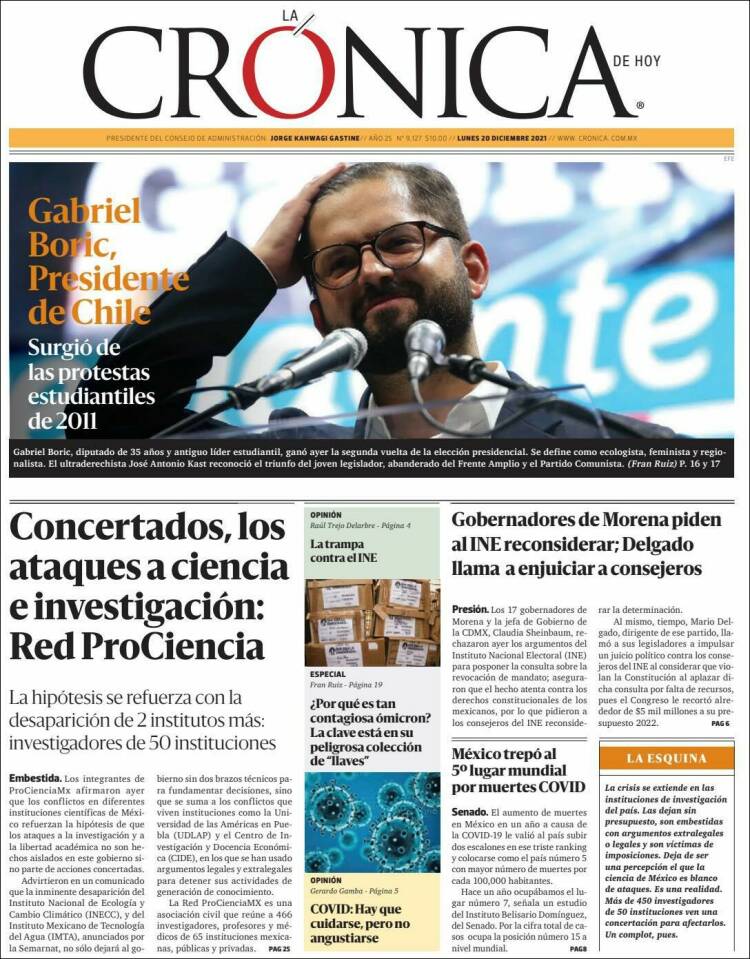 Portada de La Crónica de Hoy (México)