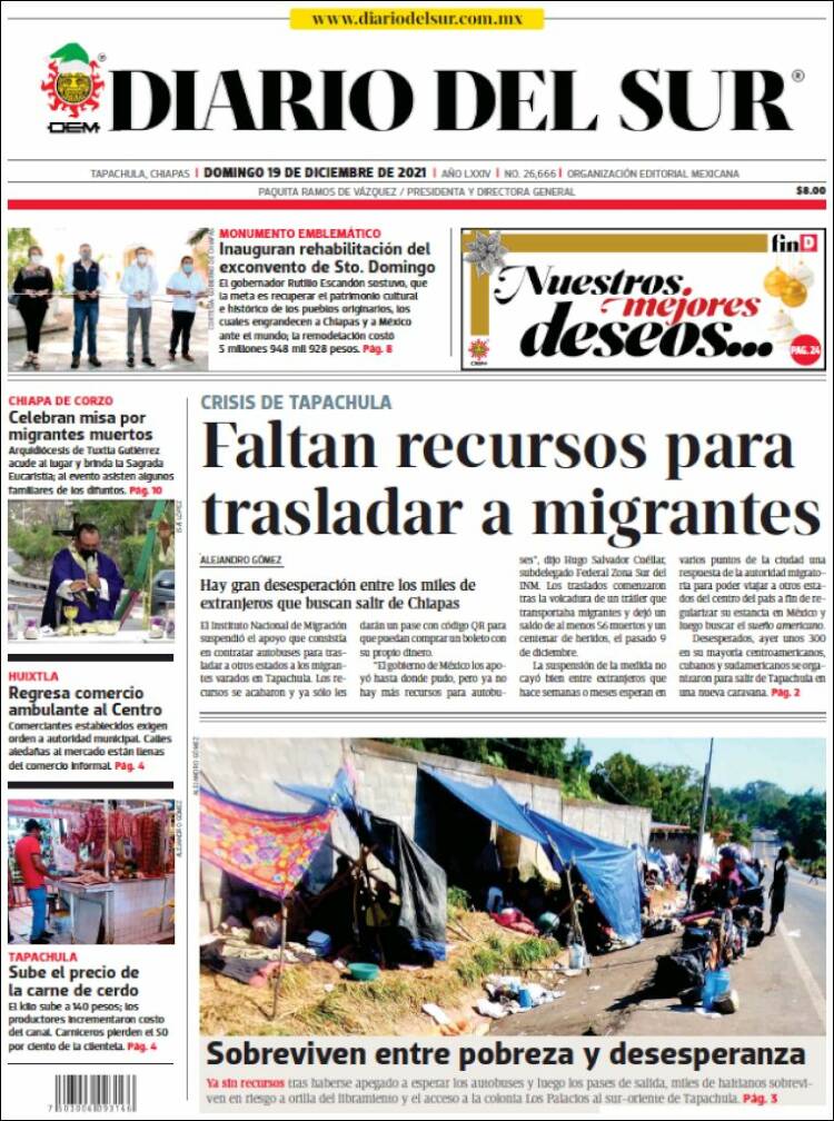 Portada de El Diario del Sur (México)