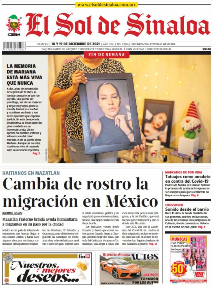 Portada de El Sol de Sinaloa (México)