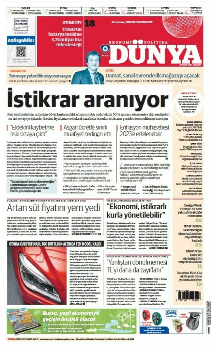 Portada de Dünya (Turquía)