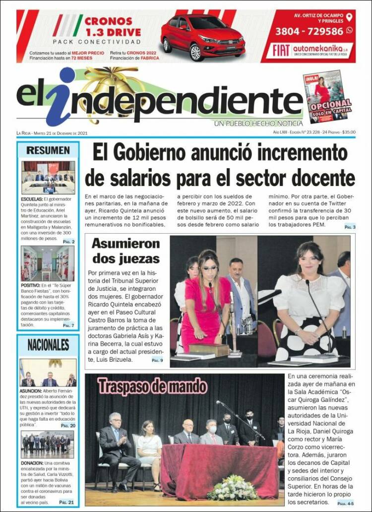 Portada de El Independiente (Argentina)