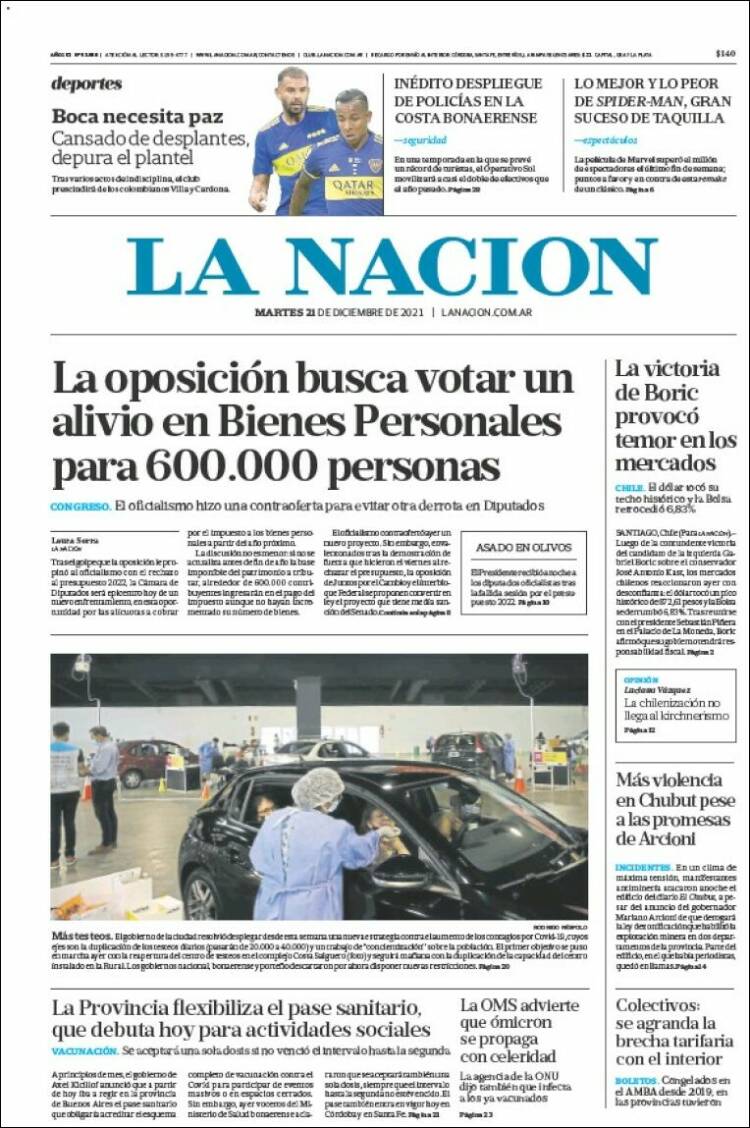 Portada de La Nación (Argentina)