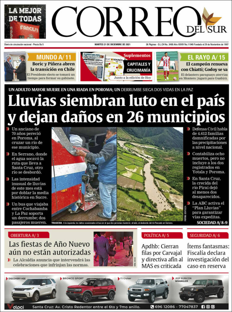 Portada de Correo Sur (Bolivia)