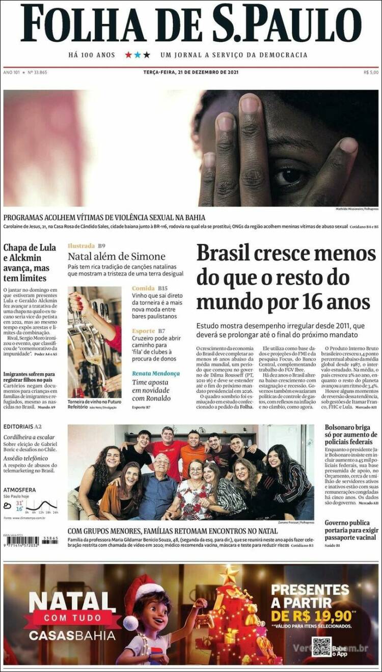 Portada de Folha de São Paulo (Brasil)