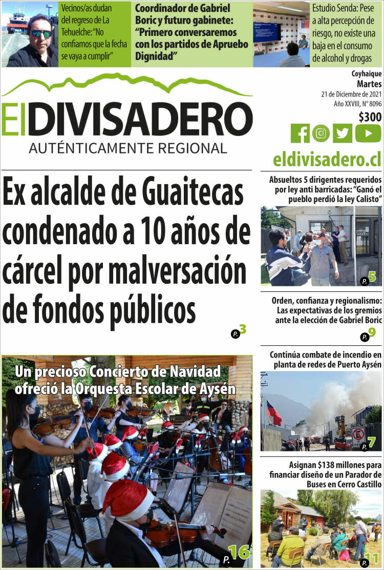 Portada de Diario El Divisadero (Chile)