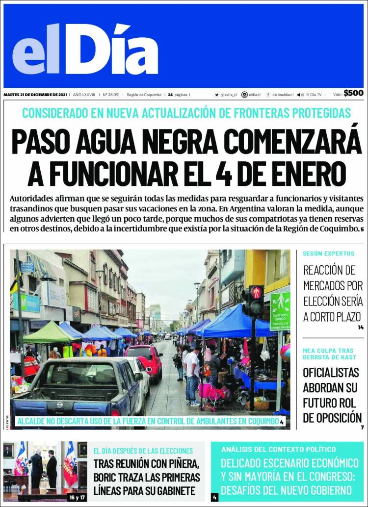 Portada de El Día (Chile)