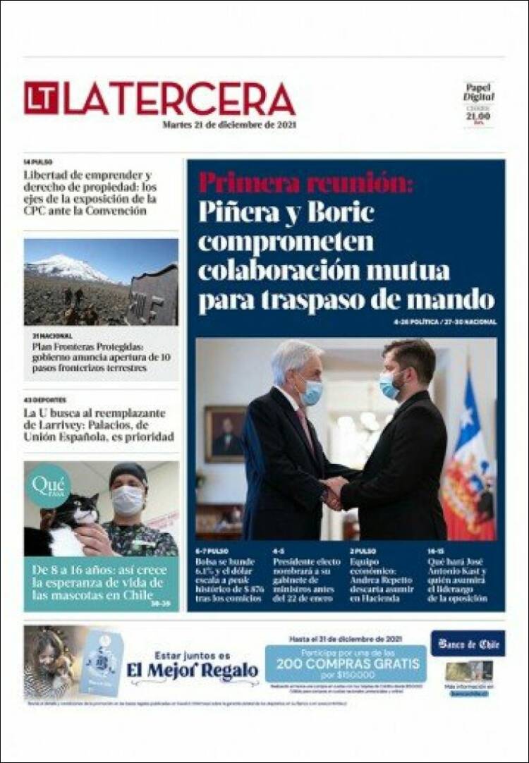 Portada de La Tercera (Chile)