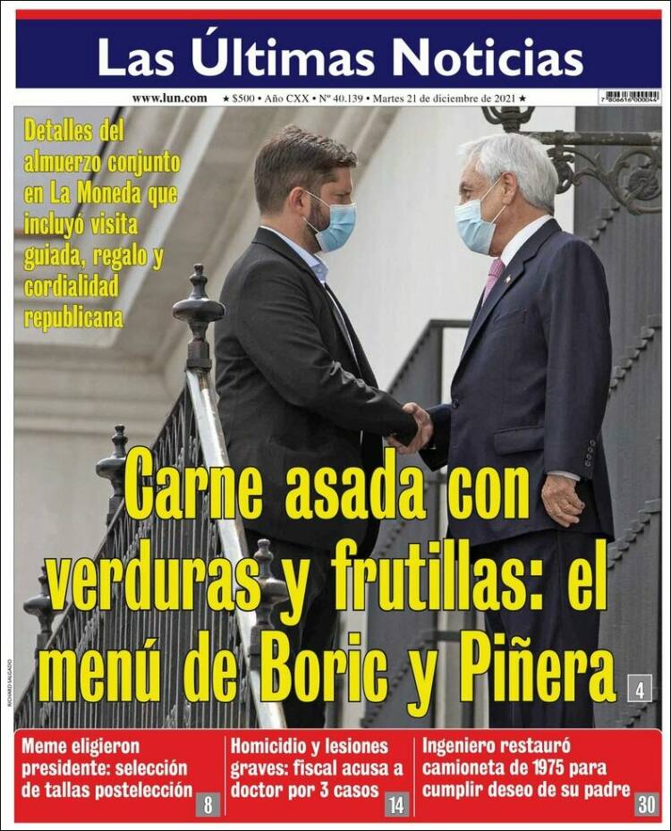 Portada de Las Últimas Noticias (Chile)