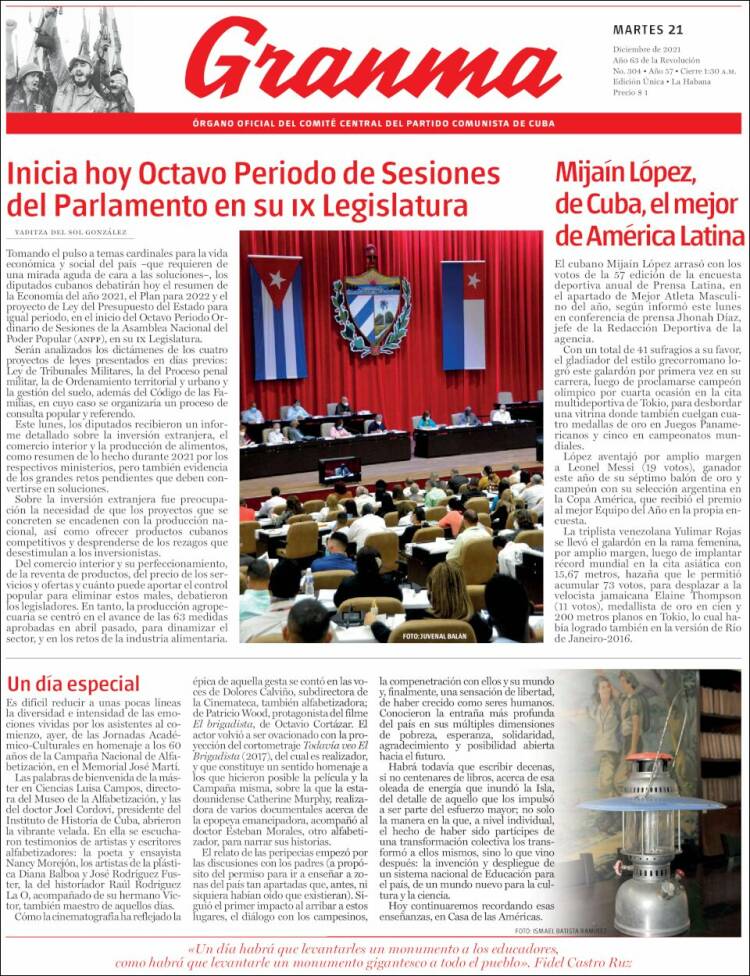 Portada de Granma (Cuba)