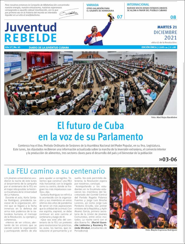 Portada de Juventud Rebelde (Cuba)