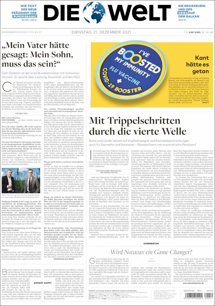 Portada de Die Welt (Alemania)