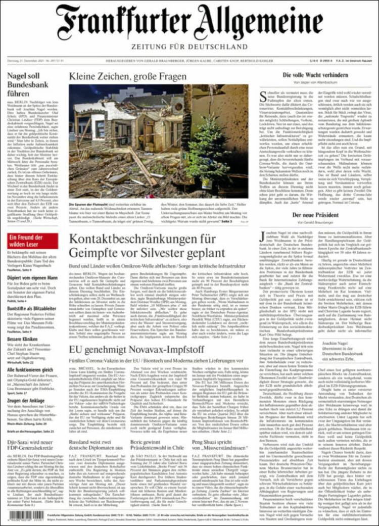 Portada de Frankfurter Allgemeine (Alemania)