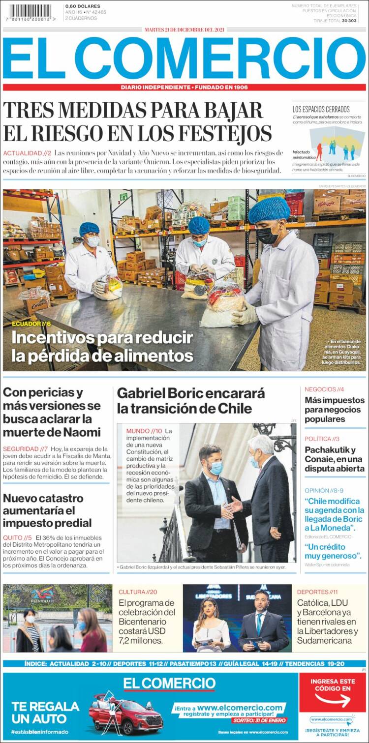 Portada de El Comercio (Ecuador)