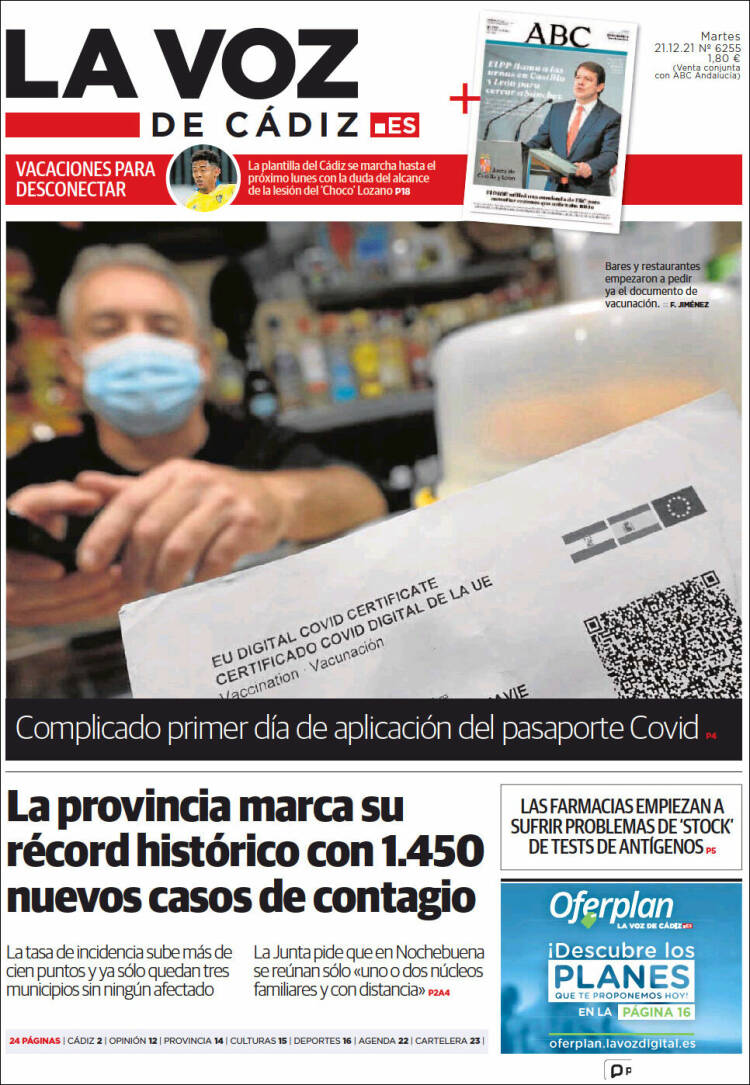 Portada de La Voz de Cádiz (Espa&ntilde;a)