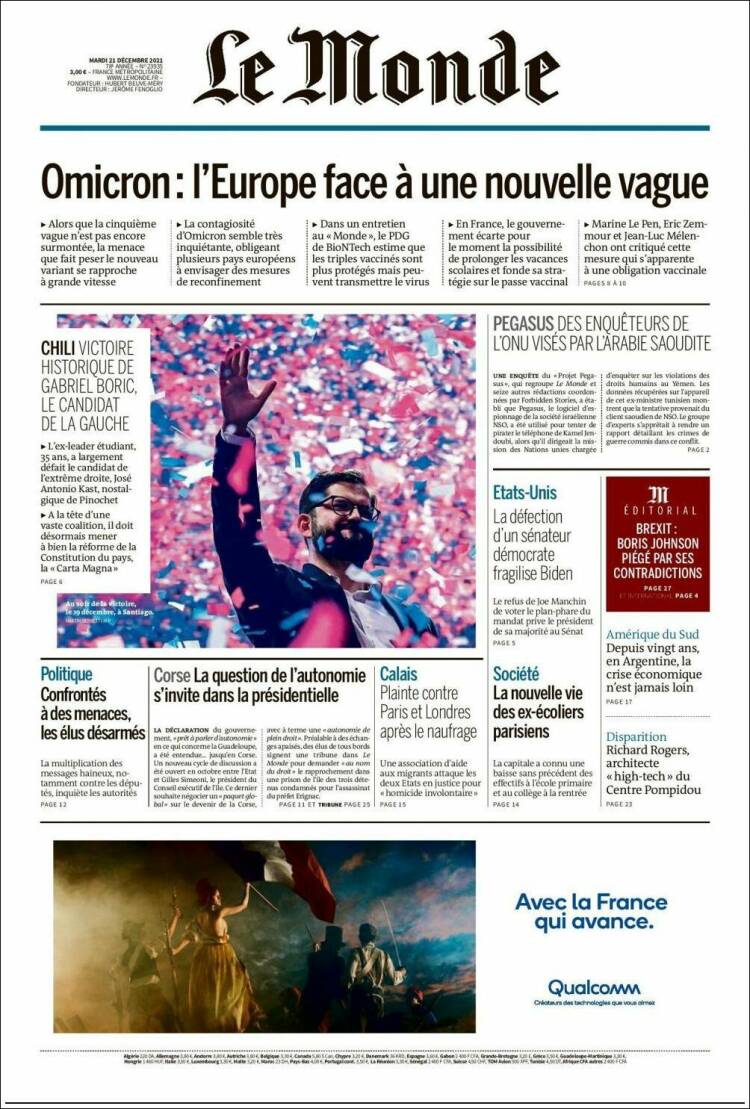 Portada de Le Monde (Francia)