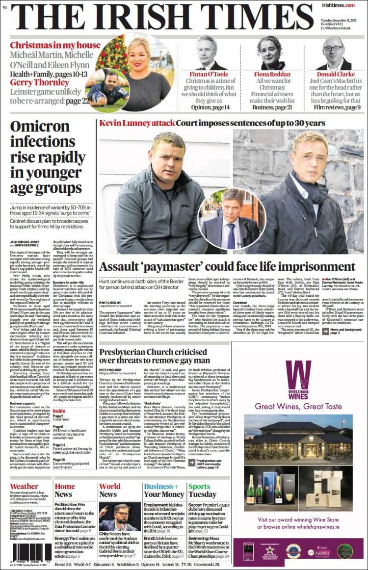 Portada de Irish Times (Irlanda)