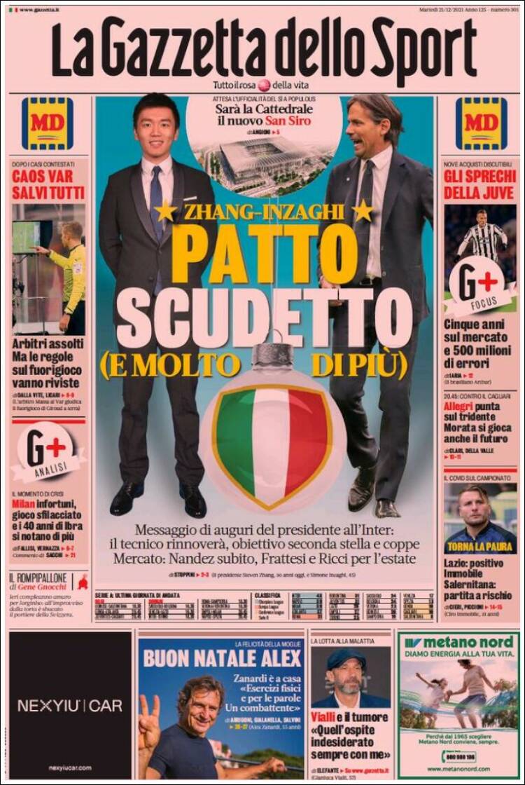 Portada de La Gazzetta dello Sport (Italia)