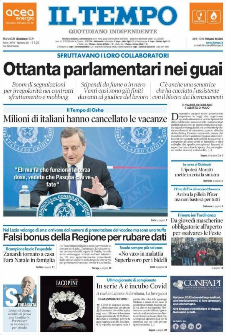 Portada de Il Tempo (Italia)