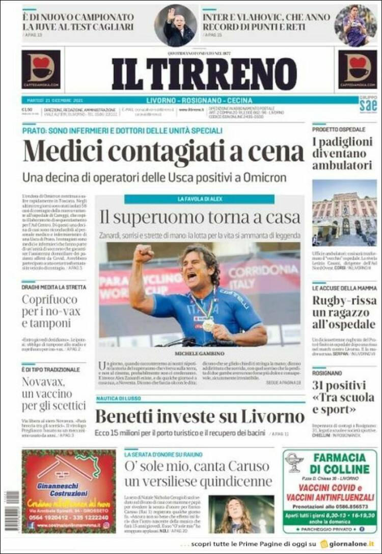 Portada de Il Tirreno (Italia)
