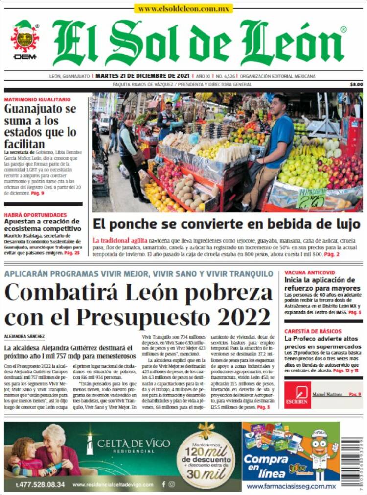 Portada de El Sol de León (M&eacute;xico)