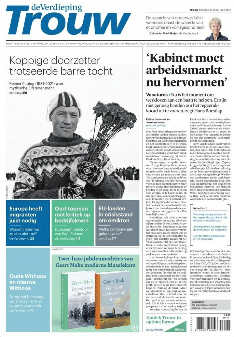 Portada de Trouw (Pa&iacute;ses Bajos)