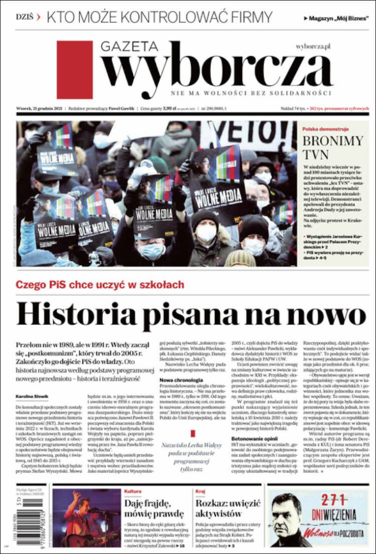 Portada de Gazeta Wyborcza (Polonia)