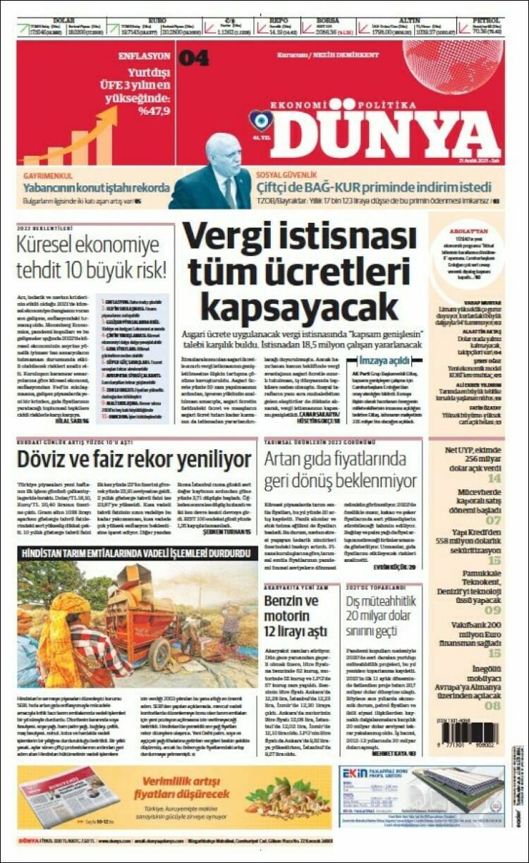 Portada de Dünya (Turqu&iacute;a)
