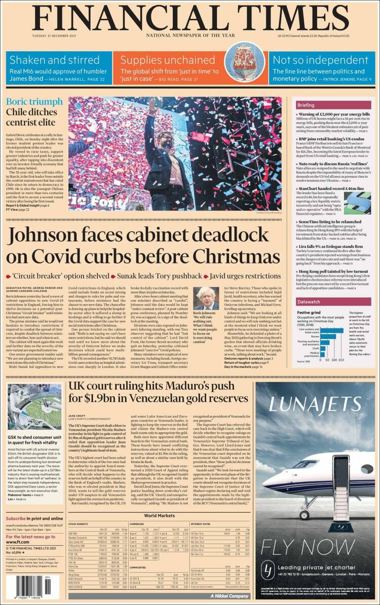 Portada de Financial Times (Reino Unido)