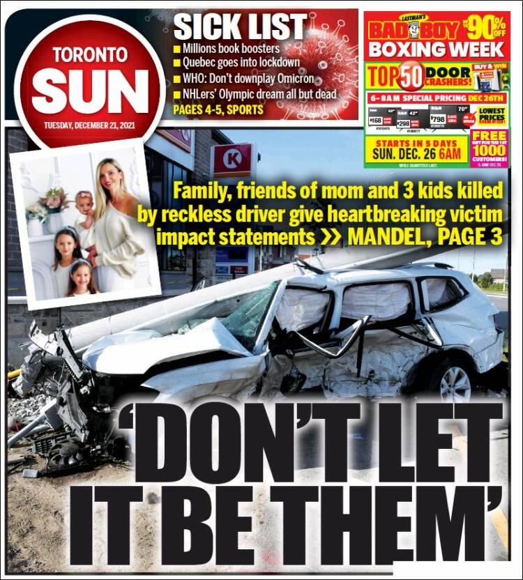 Portada de The Toronto Sun (Canadá)