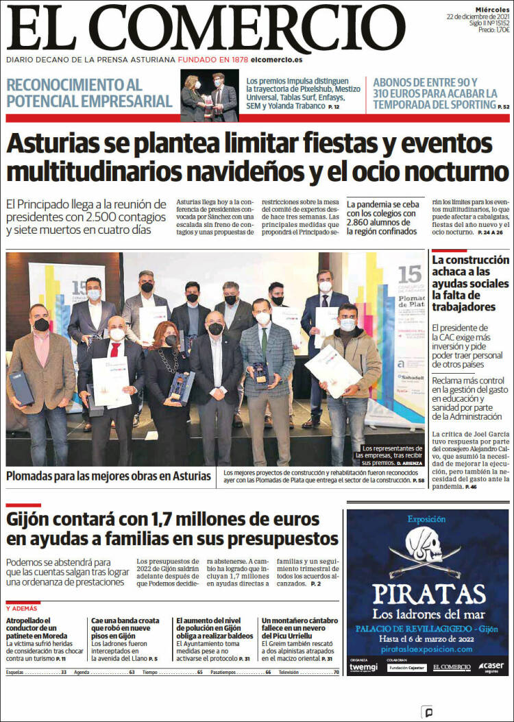 Portada de El Comercio - Gijón (España)
