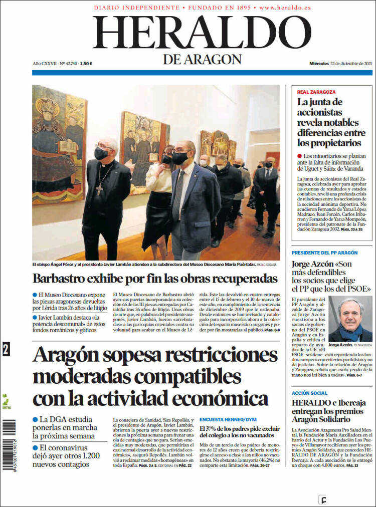 Portada de Heraldo de Aragón (España)