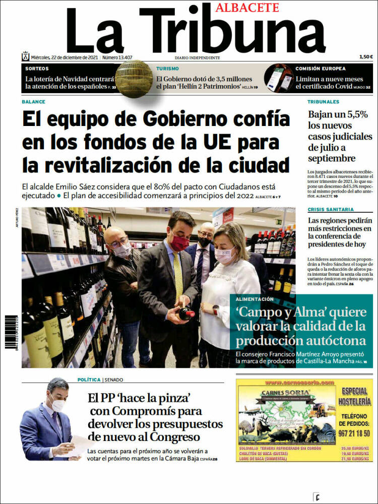 Portada de La Tribuna de Albacete (España)