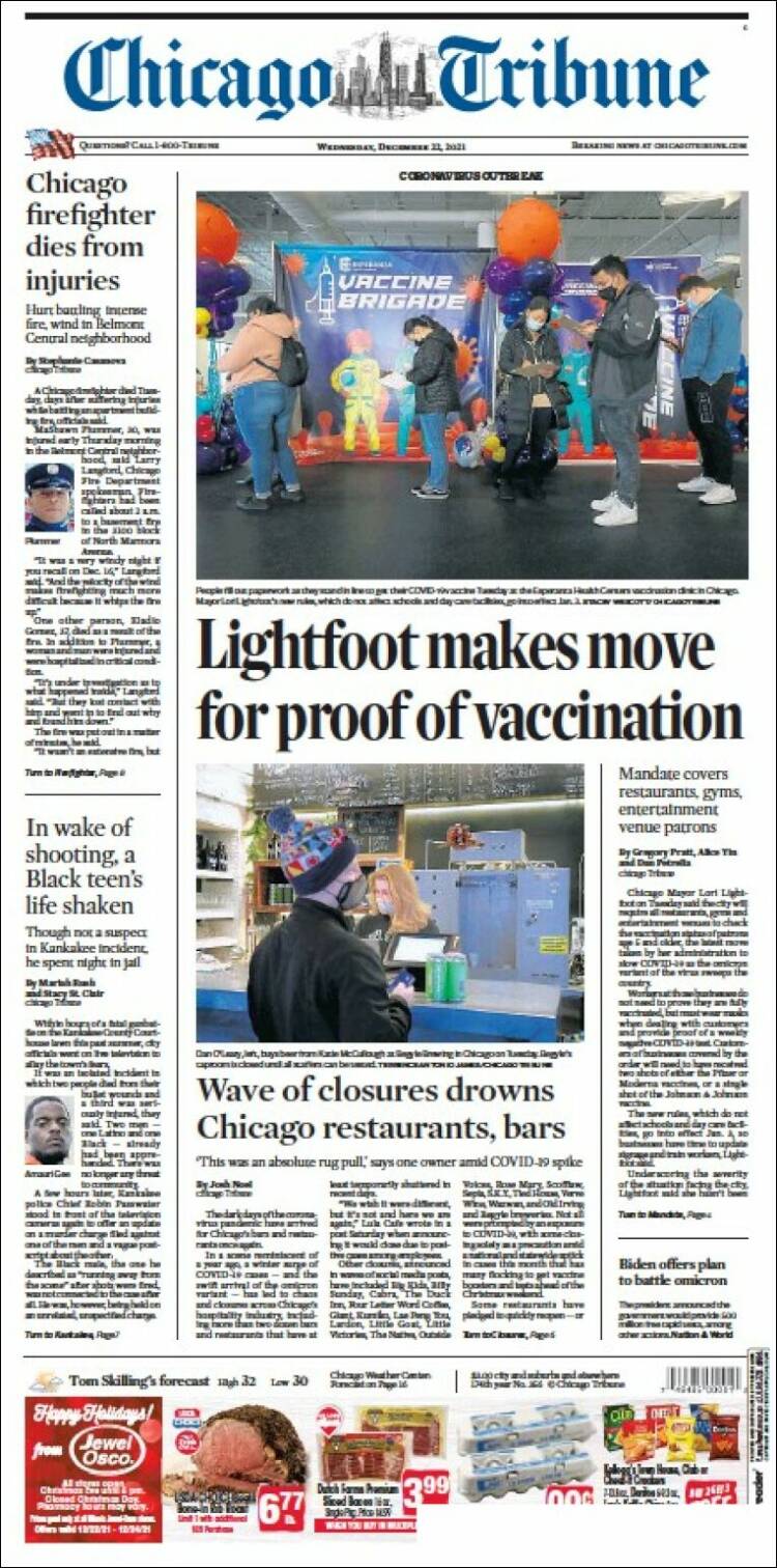 Portada de Chicago Tribune (USA)