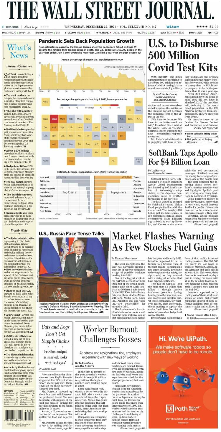 Portada de Wall Street Journal (USA)