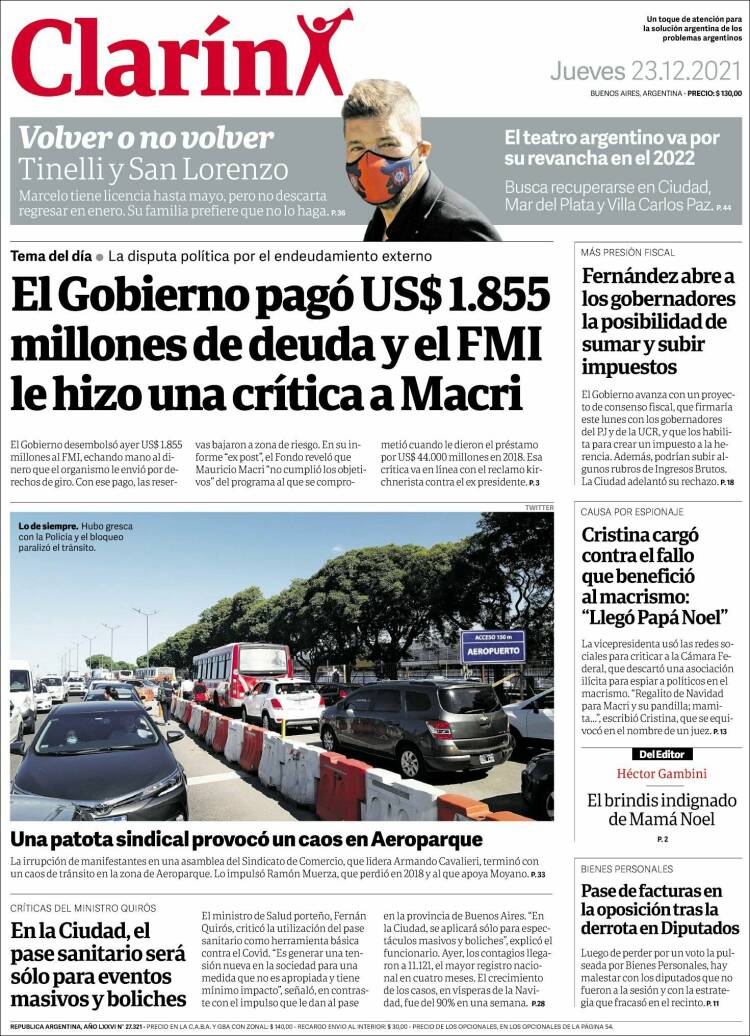 Portada de Clarín (Argentina)