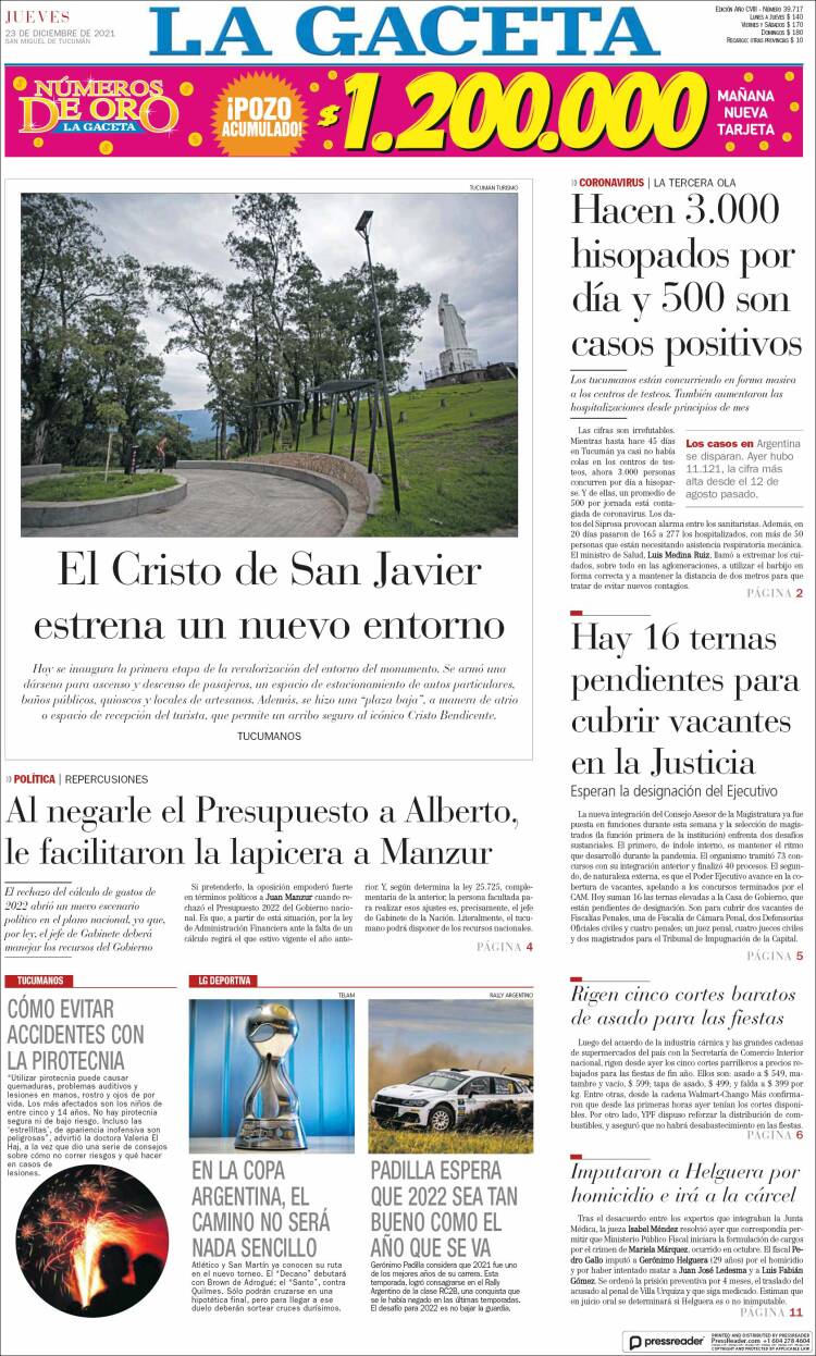 Portada de La Gaceta (Argentina)