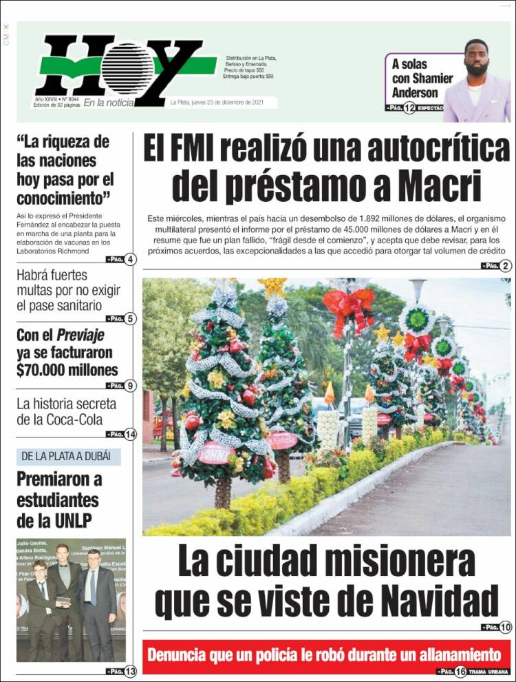Portada de Diario Hoy (Argentina)