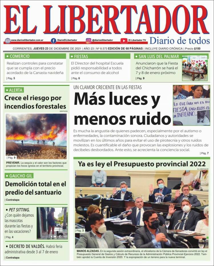 Portada de Diario El Libertador (Argentina)