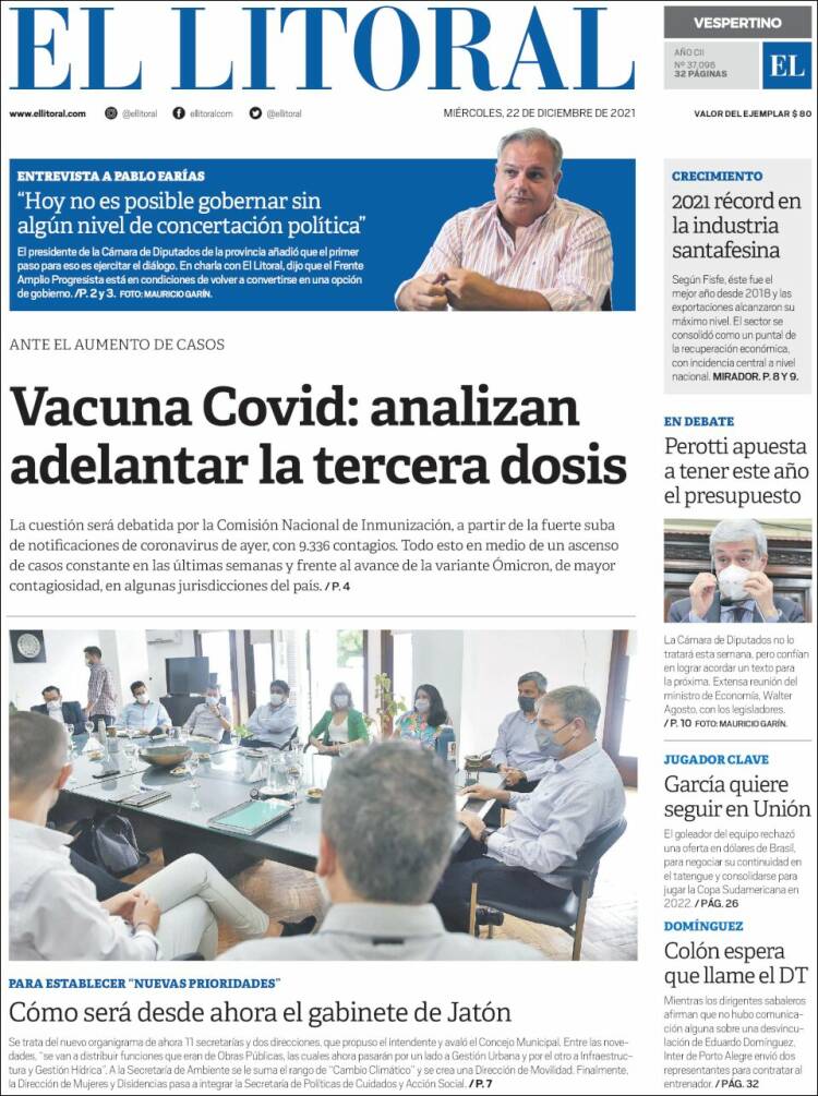 Portada de Diario El Litoral (Argentina)