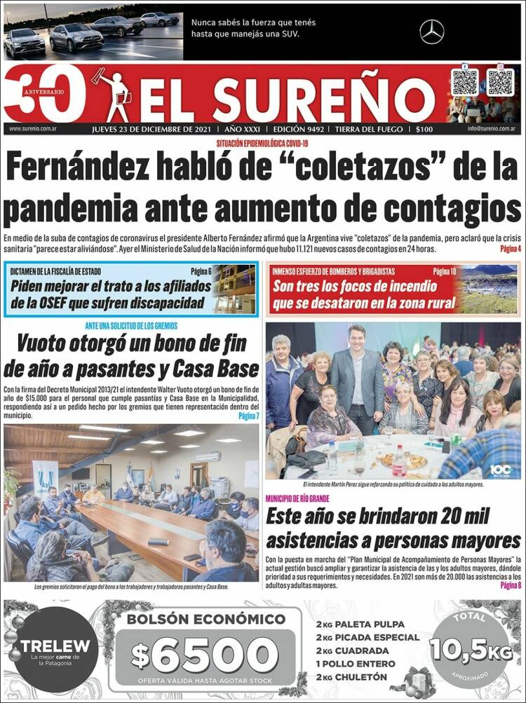 Portada de Diario El Sureño (Argentina)