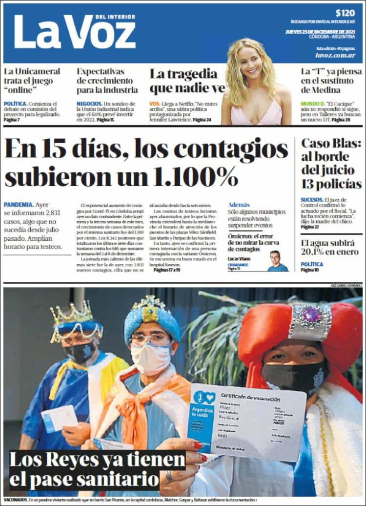 Portada de La Voz del Interior (Argentina)