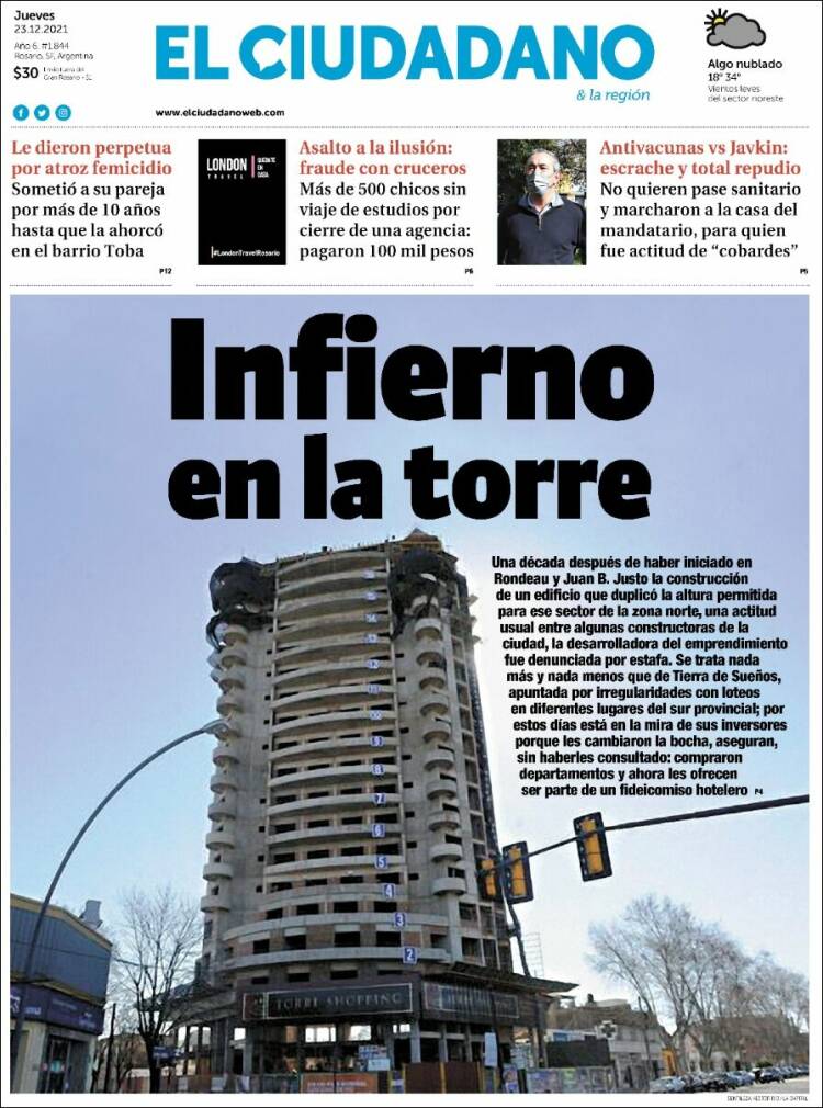 Portada de Diario El Ciudadano (Argentina)