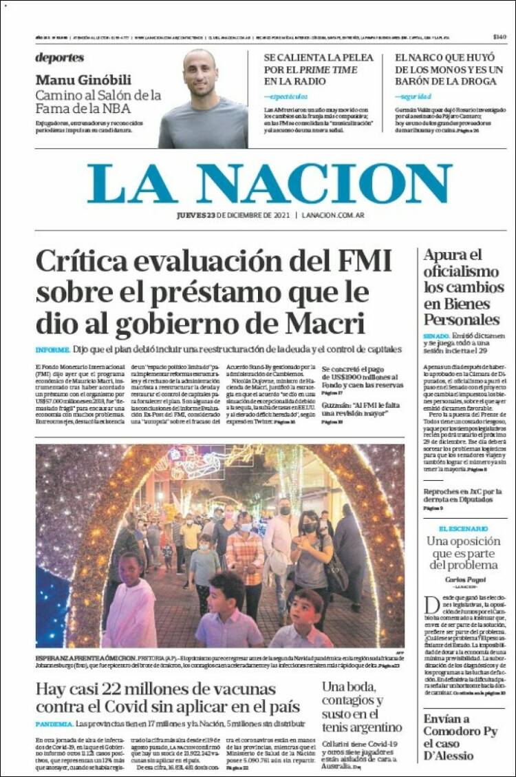Portada de La Nación (Argentina)