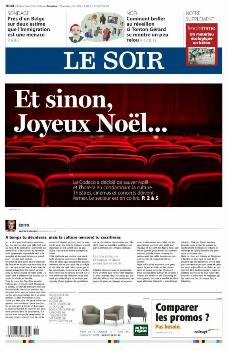 Portada de Le Soir (B&eacute;lgica)