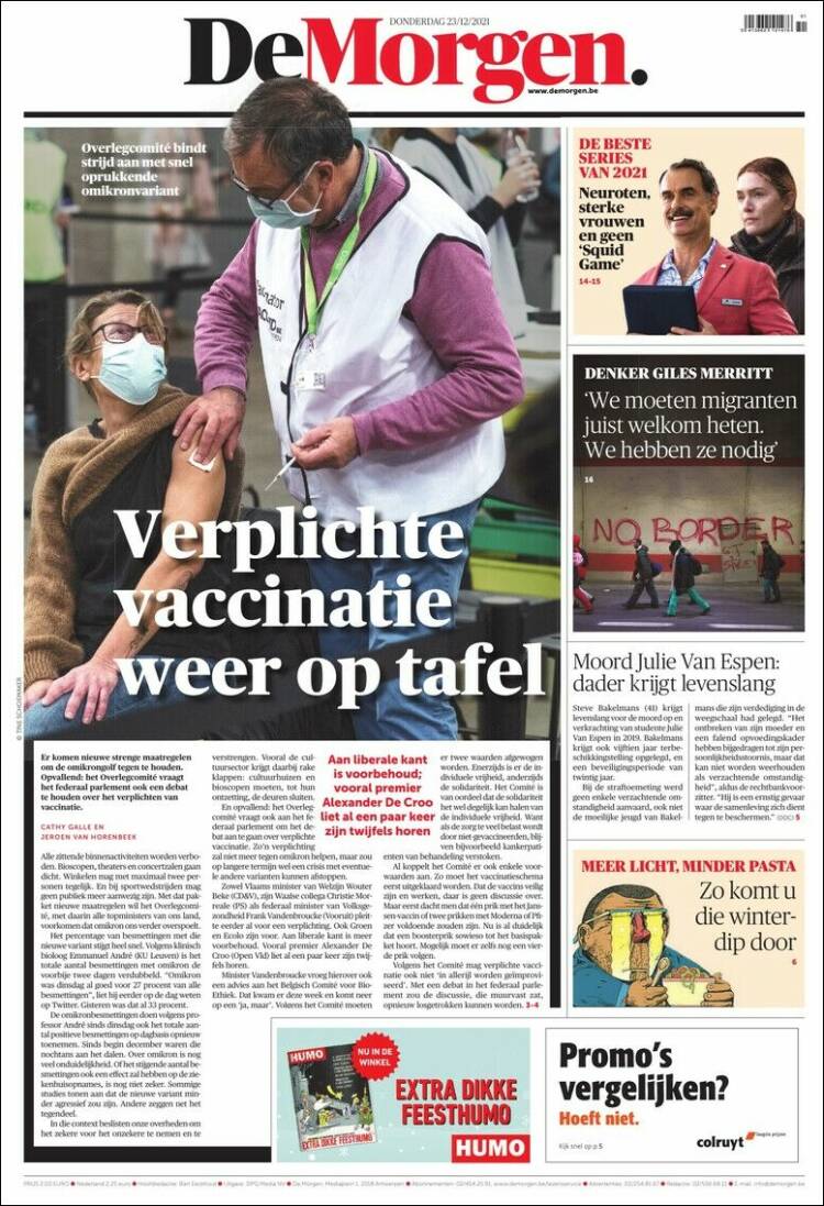 Portada de De Morgen (B&eacute;lgica)