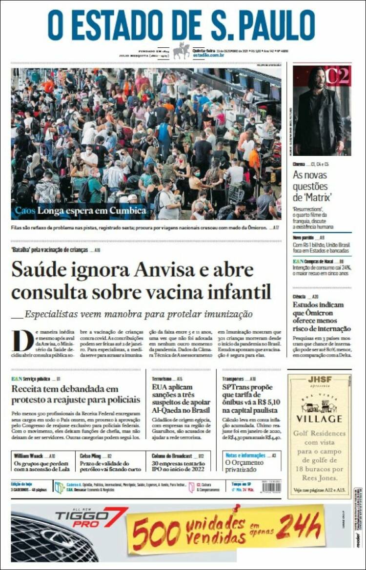 Portada de O Estado de São Paulo (Brasil)