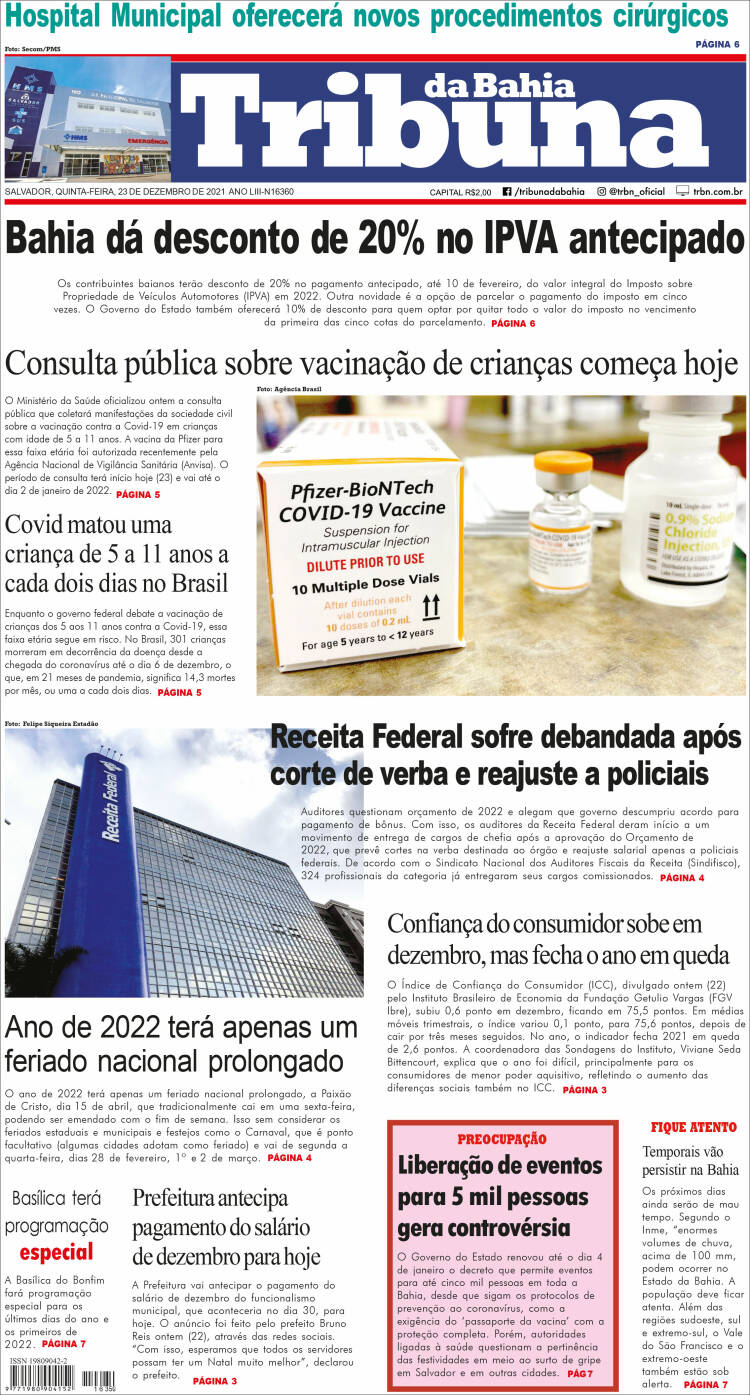 Portada de Tribuna da Bahia (Brasil)