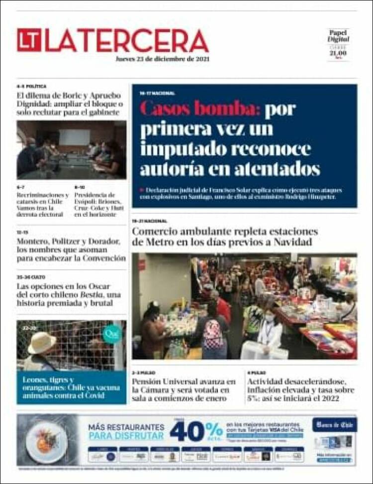 Portada de La Tercera (Chile)