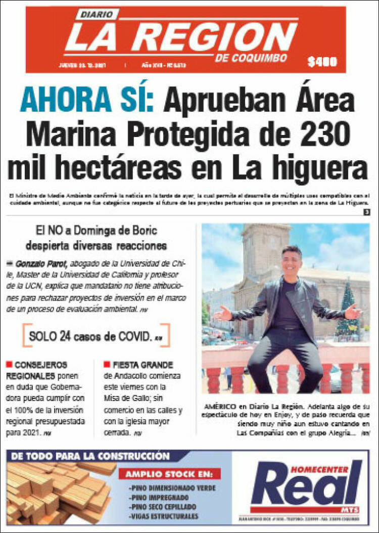 Portada de Diario La Región de Coquimbo (Chile)