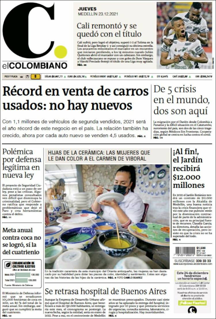 Portada de El Colombiano (Colombia)
